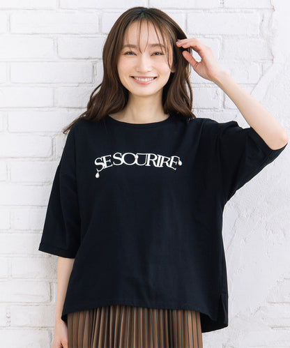 FONTLAB パールデコレートロゴ6分袖Tシャツ