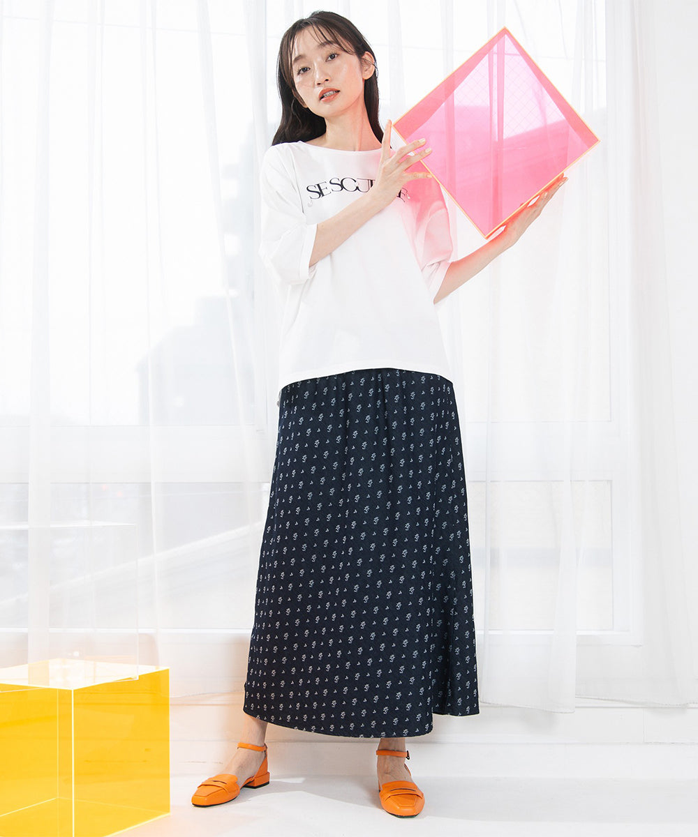 FONTLAB パールデコレートロゴ6分袖Tシャツ