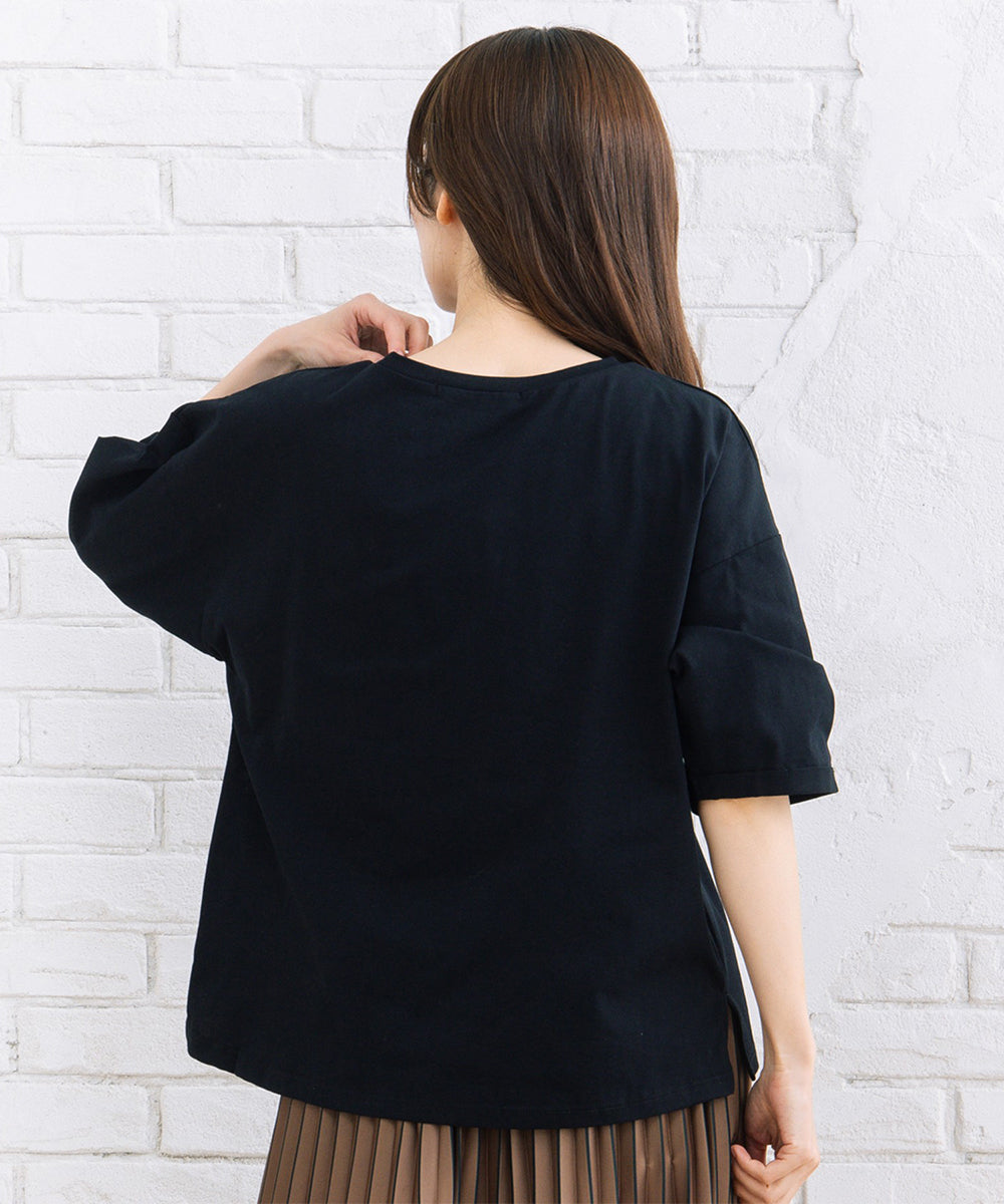 FONTLAB パールデコレートロゴ6分袖Tシャツ