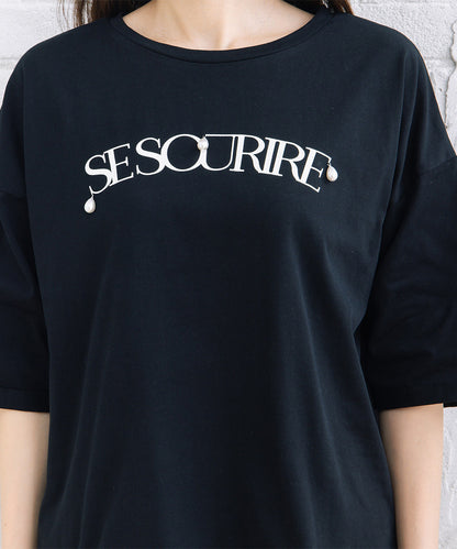 FONTLAB パールデコレートロゴ6分袖Tシャツ