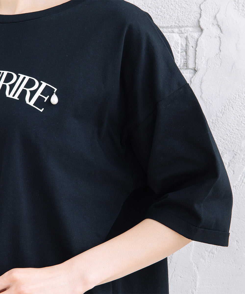 FONTLAB パールデコレートロゴ6分袖Tシャツ