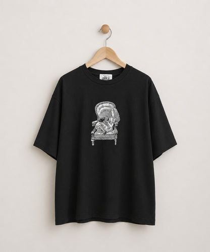 21号(6L～) [Rogique]THE MACMILLAN Alice モノクロアリスプリントスペードトランプ刺繍Tシャツ