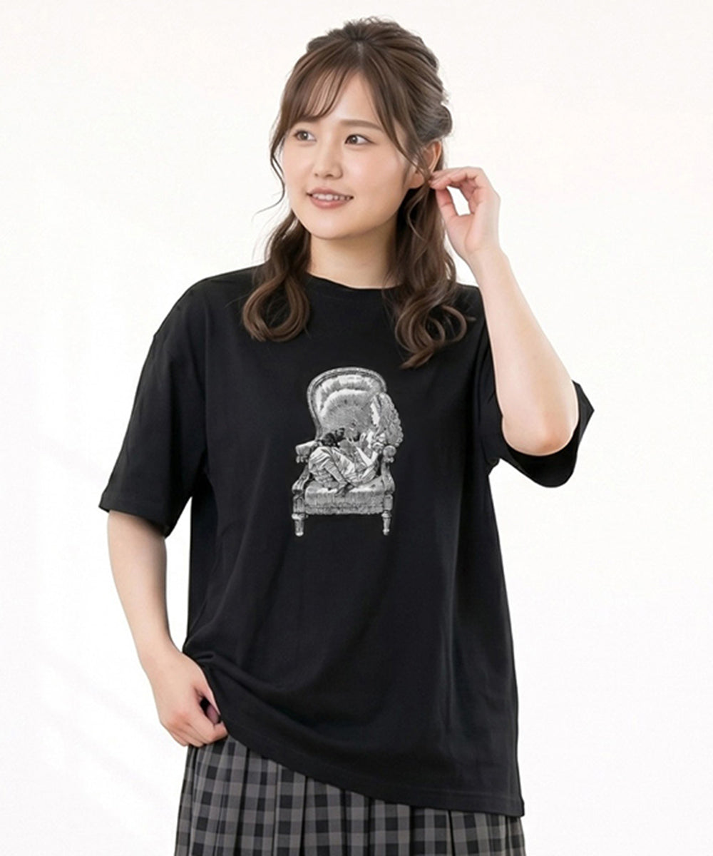 [Rogique]THE MACMILLAN Alice モノクロアリスプリントスペードトランプ刺繍Tシャツ