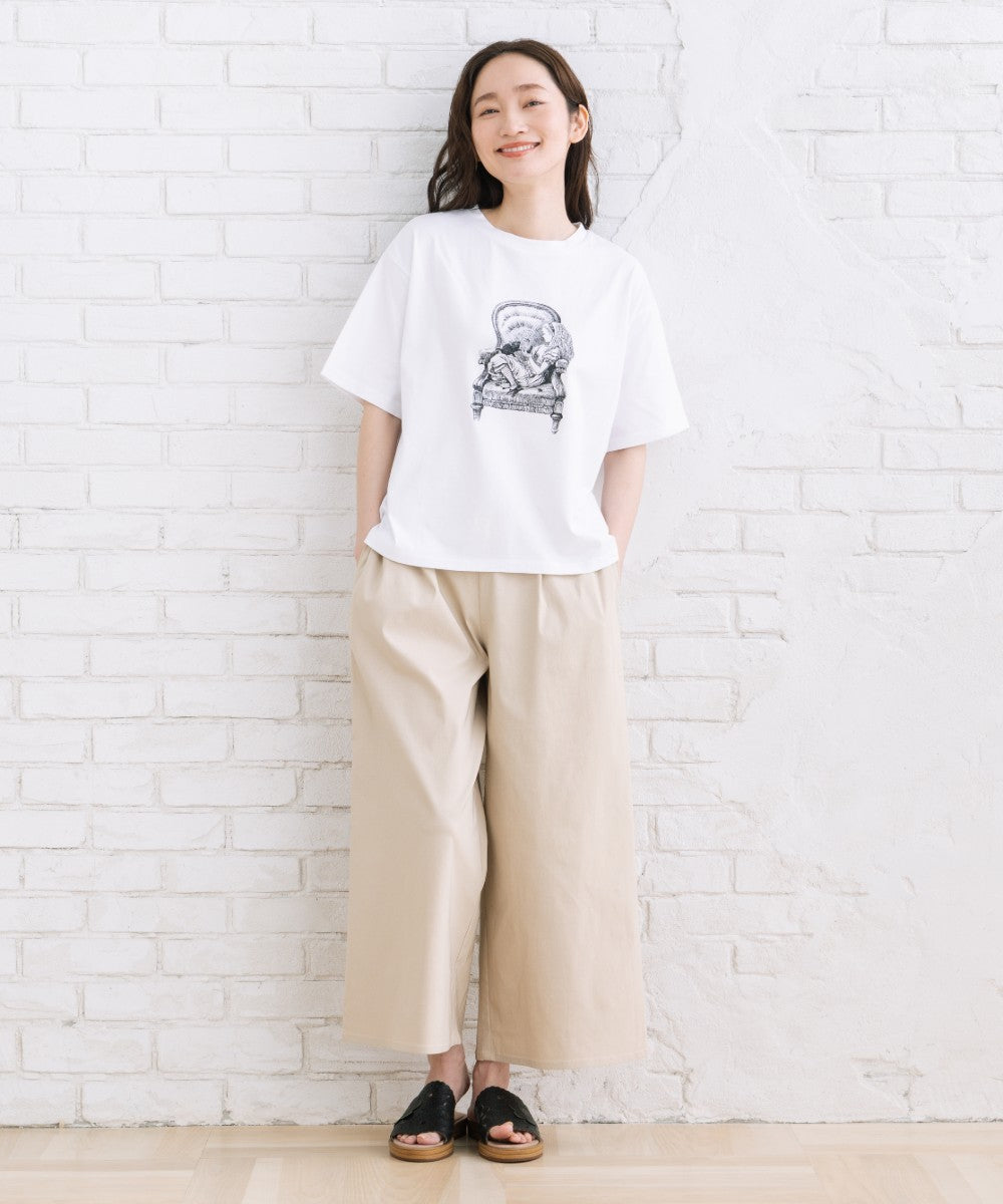 [Rogique]THE MACMILLAN Alice モノクロアリスプリントスペードトランプ刺繍Tシャツ