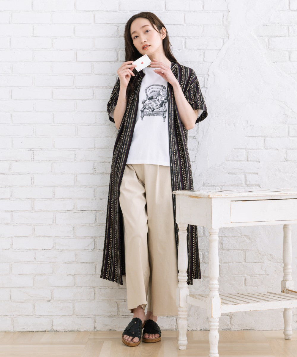 [Rogique]THE MACMILLAN Alice モノクロアリスプリントスペードトランプ刺繍Tシャツ