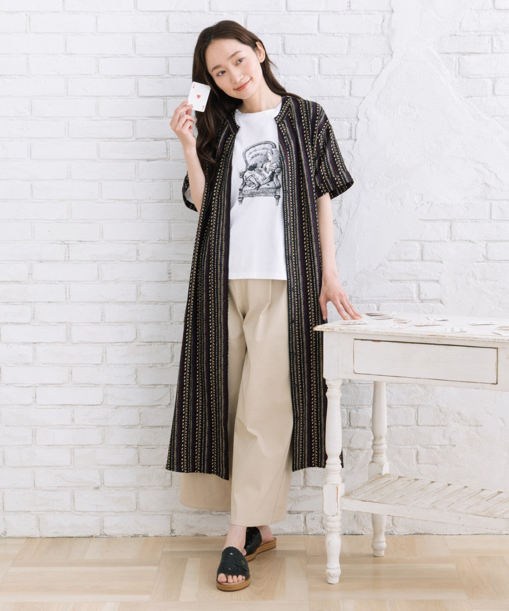 [Rogique]THE MACMILLAN Alice モノクロアリスプリントスペードトランプ刺繍Tシャツ