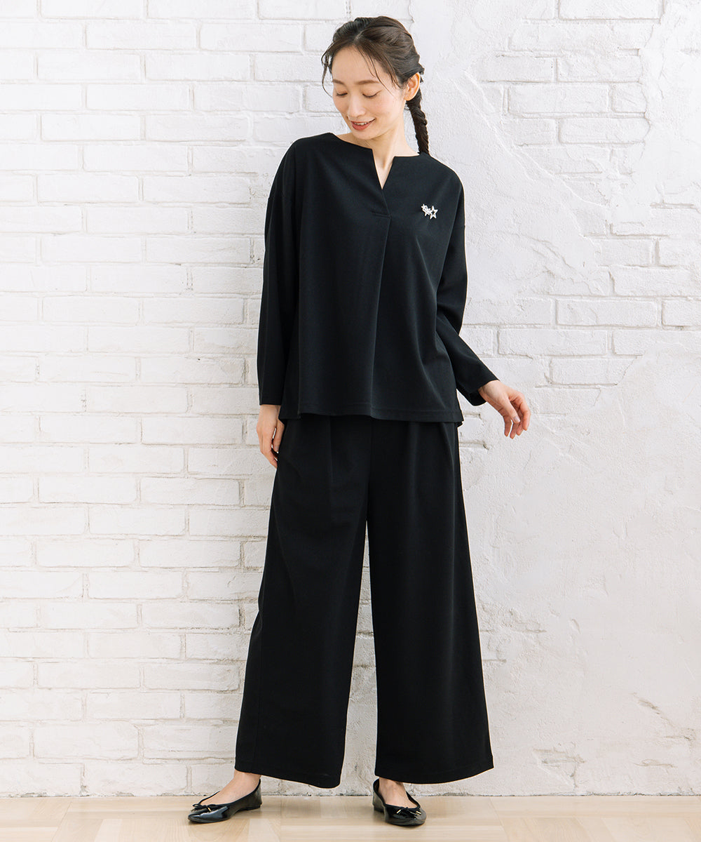 21号(6L～) FONTLAB 【COOL・UV・速乾】キーネックカットソー×ワイドタックパンツセットアップ