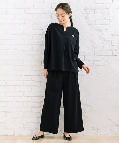 FONTLAB 【COOL・UV・速乾】キーネックカットソー×ワイドタックパンツセットアップ