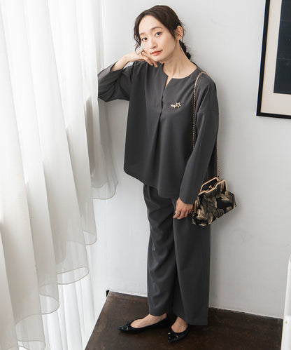 FONTLAB 【COOL・UV・速乾】キーネックカットソー×ワイドタックパンツセットアップ