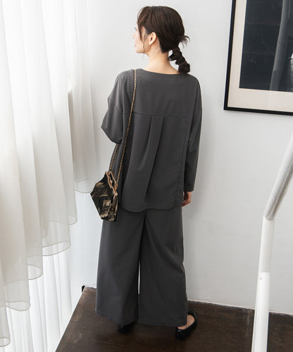 FONTLAB 【COOL・UV・速乾】キーネックカットソー×ワイドタックパンツセットアップ