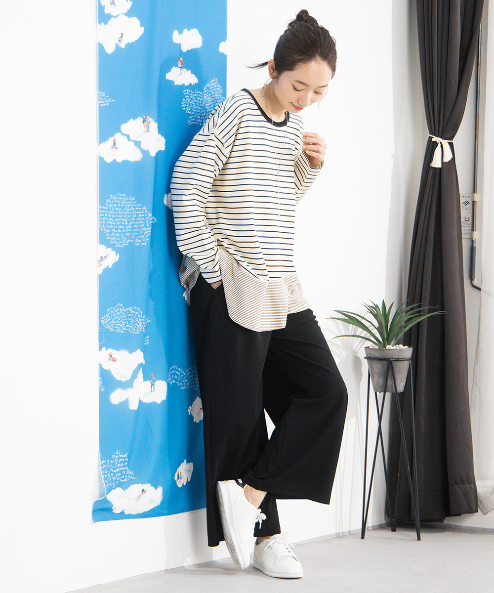 21号(6L～) FONTLAB 【COOL・UV・速乾】キーネックカットソー×ワイドタックパンツセットアップ