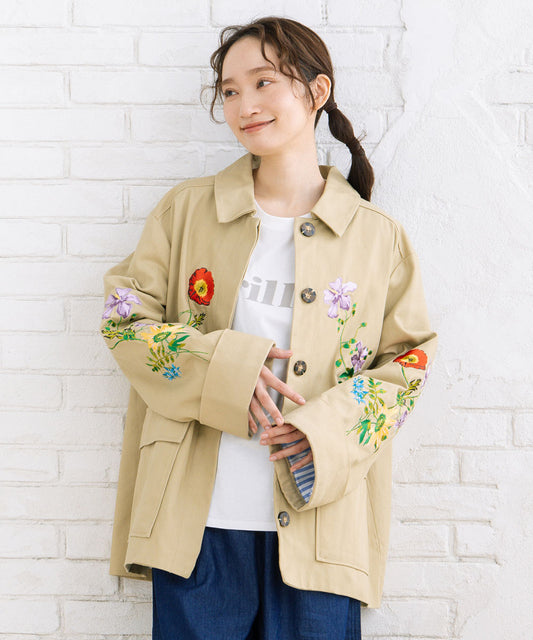 NUMPH フラワーエンブロイダリーステンカラーハーフコート