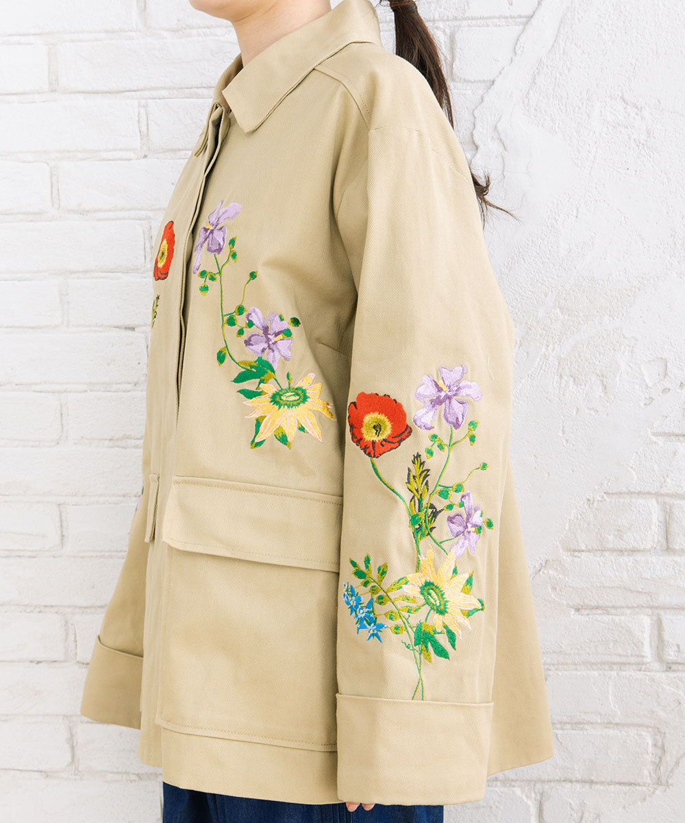 NUMPH フラワーエンブロイダリーステンカラーハーフコート