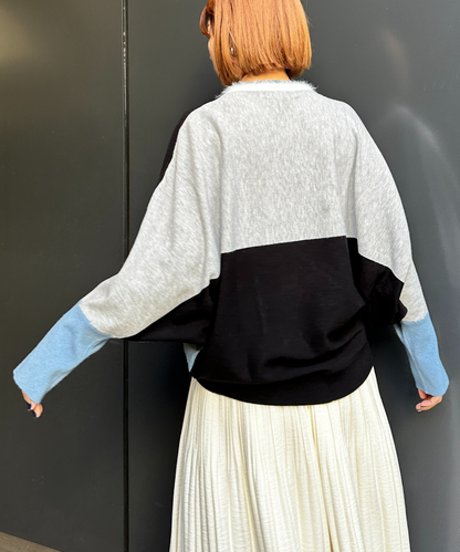 【FONT LAB】シャギーコンビカラーブロックニット