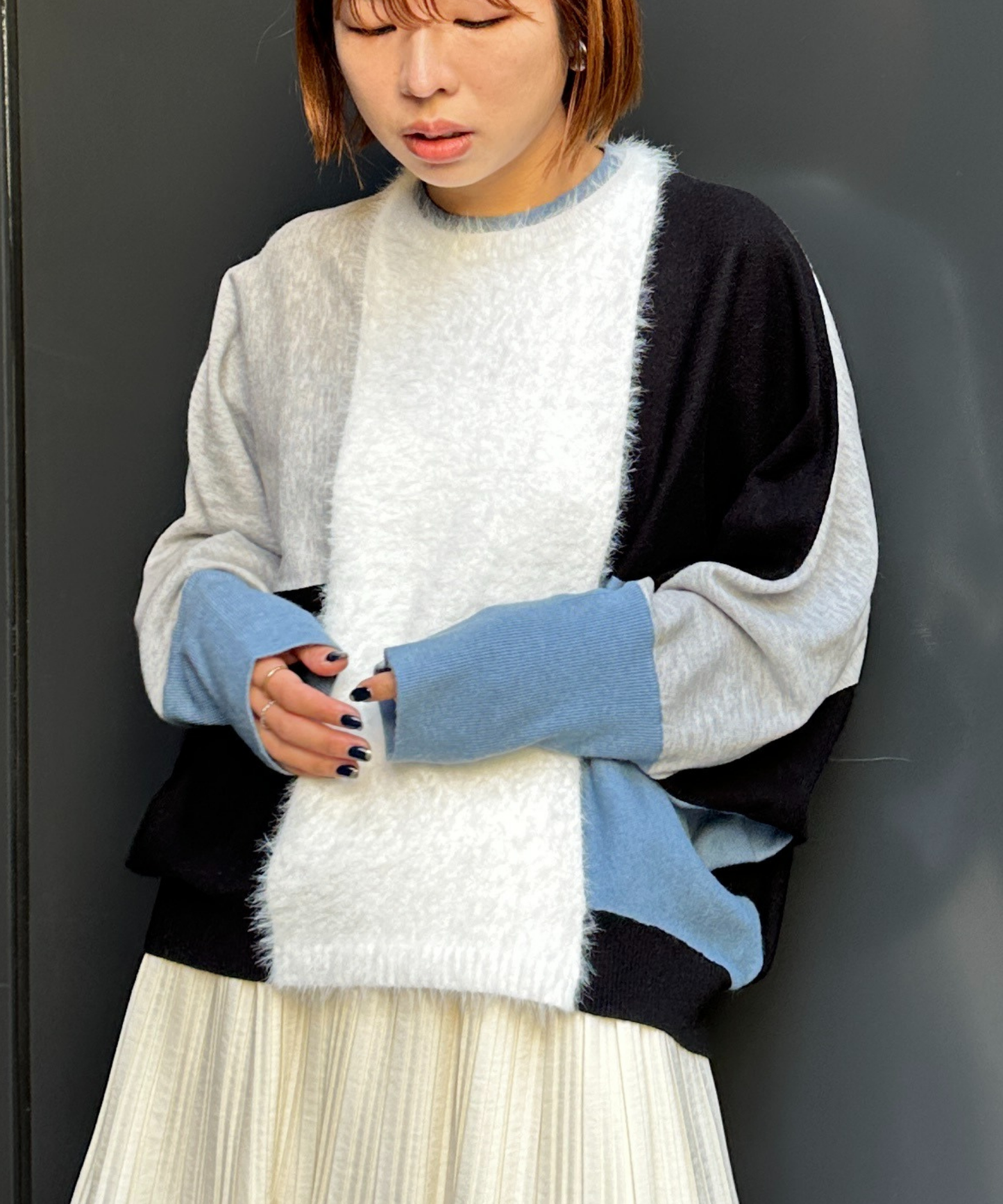 【FONT LAB】シャギーコンビカラーブロックニット