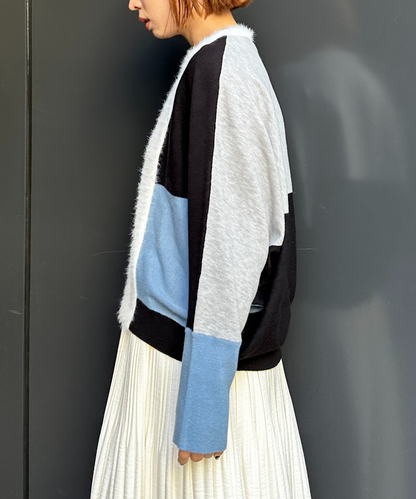 【FONT LAB】シャギーコンビカラーブロックニット