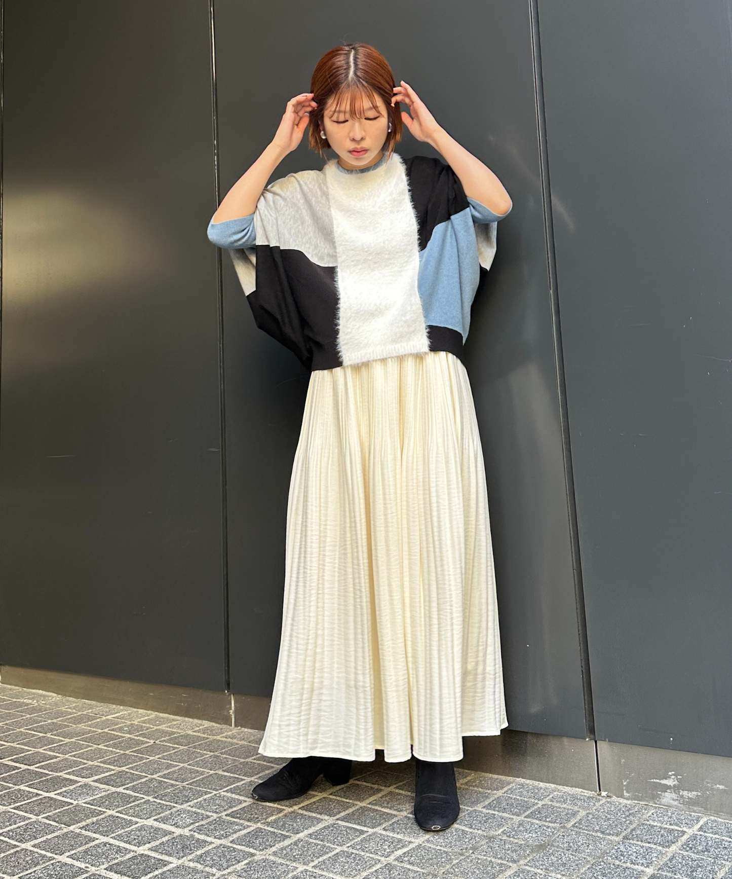 【FONT LAB】シャギーコンビカラーブロックニット