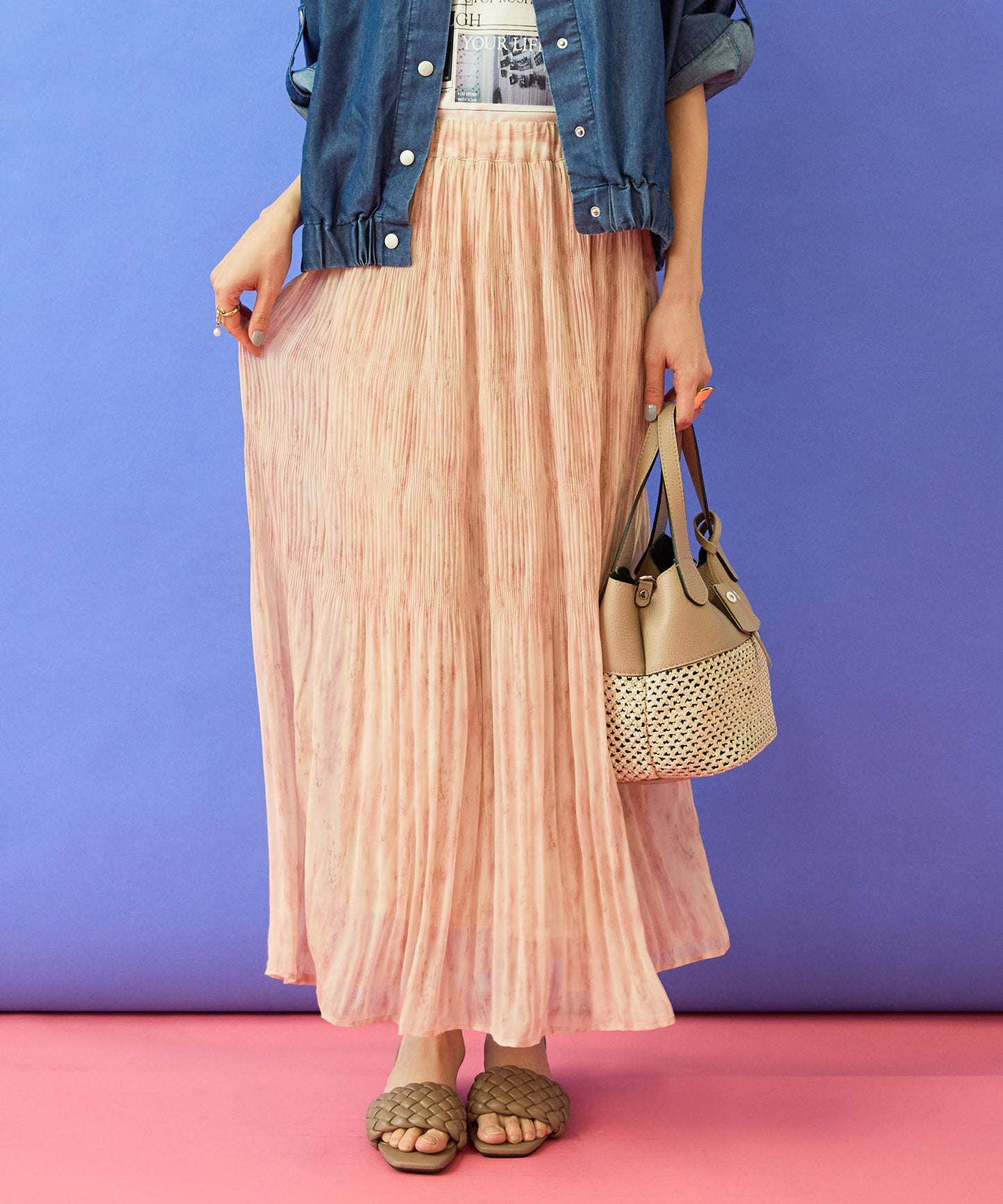 14-5926　【FONT LAB】ストリークプリントマジョリカプリーツスカート