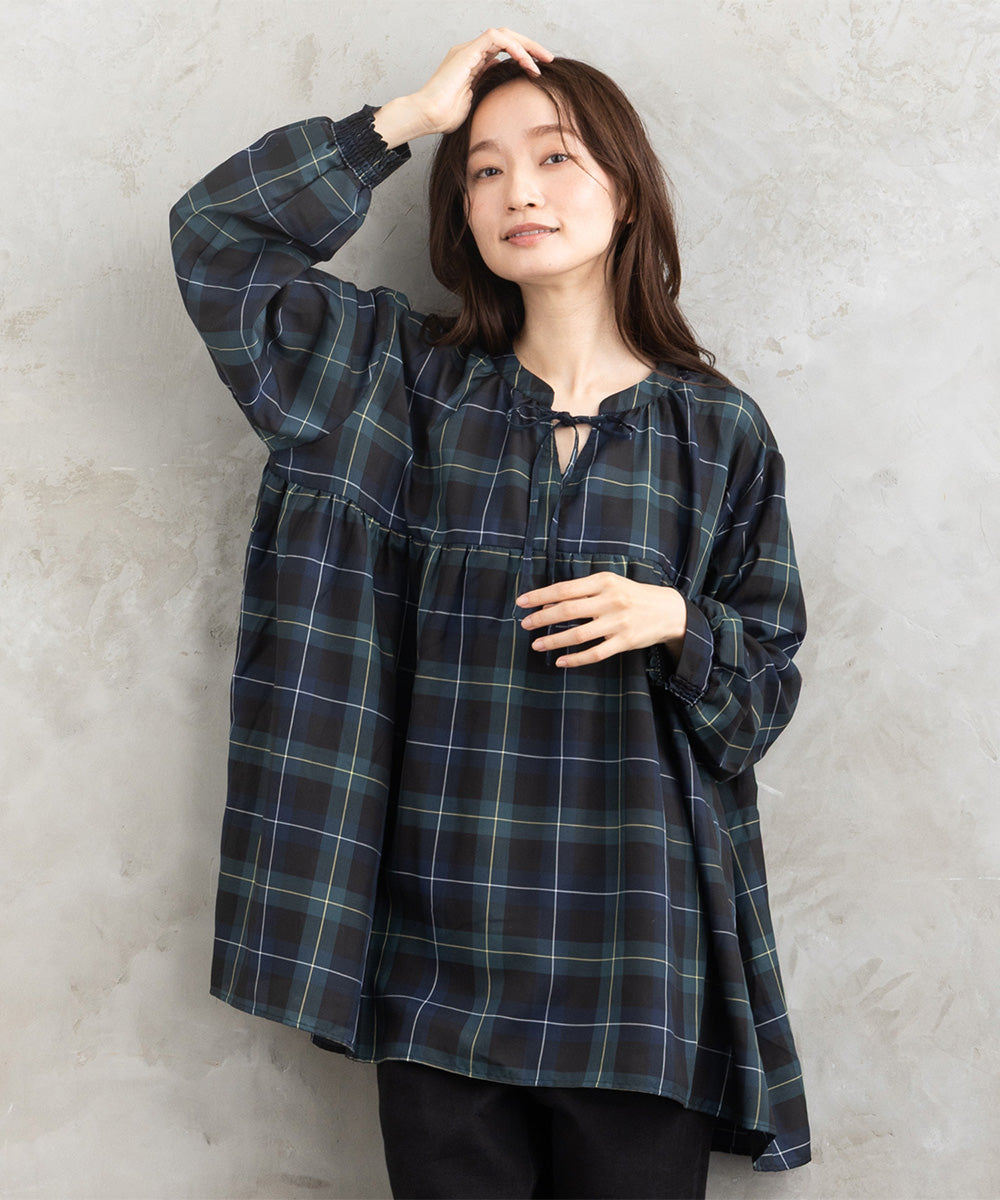 ギャルソン 05AW チェック柄 丸襟 シャーリングデザイン 変形 ブラウス