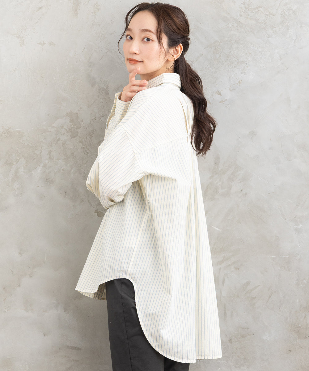 大きいサイズ レディース ストライプシャツ ドビー織 ゆったりシルエット｜大きいサイズ レディース ブランド 通販 安い WEB限定 カジュアル コーデ ファッション