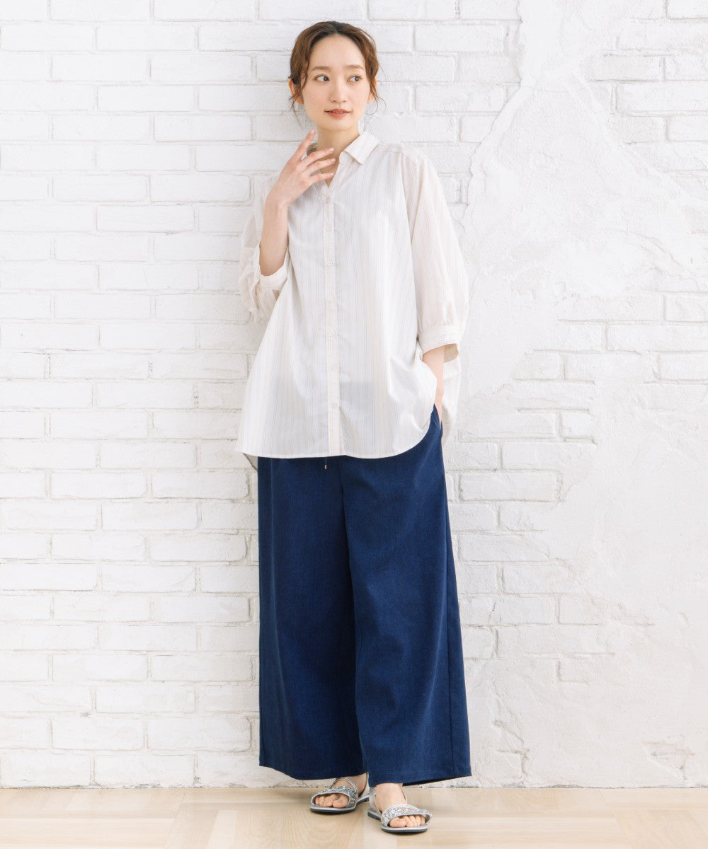【sabstreet bis】【web限定】 【接触冷感】6分丈キーネックシャツ