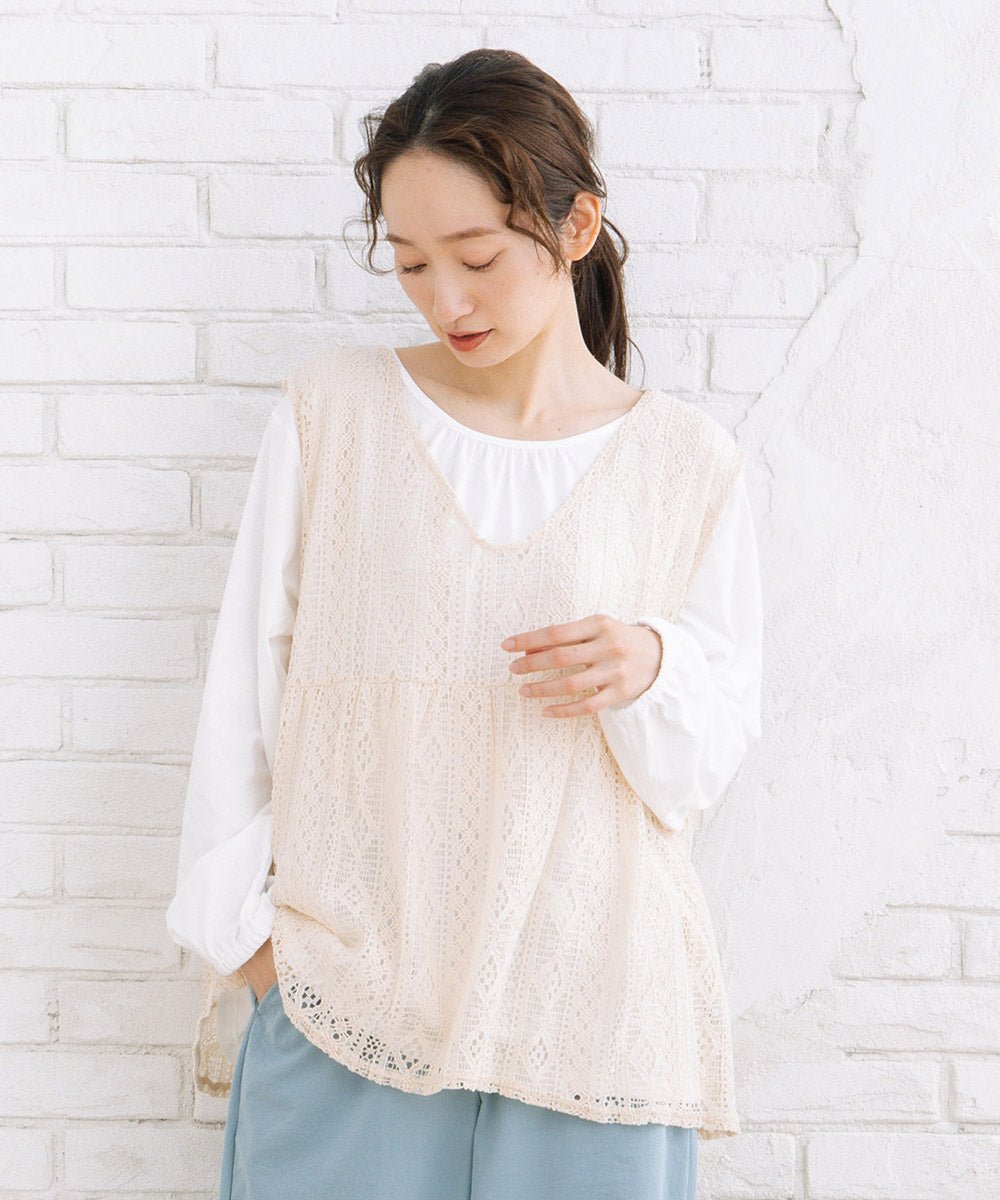 【sabstreet bis】【web限定】 ペプラムレースベストアンサンブル