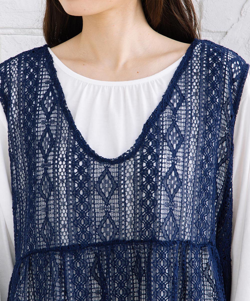 【sabstreet bis】【web限定】 ペプラムレースベストアンサンブル