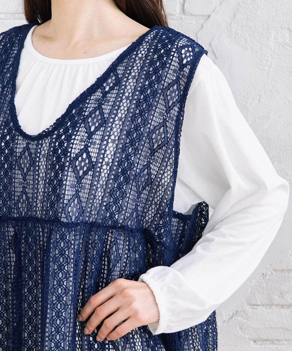 【sabstreet bis】【web限定】 ペプラムレースベストアンサンブル