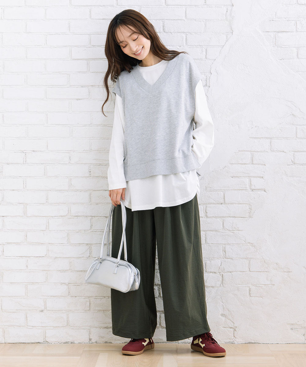 【sabstreet bis】【web限定】 ストレッチタックワイドパンツ