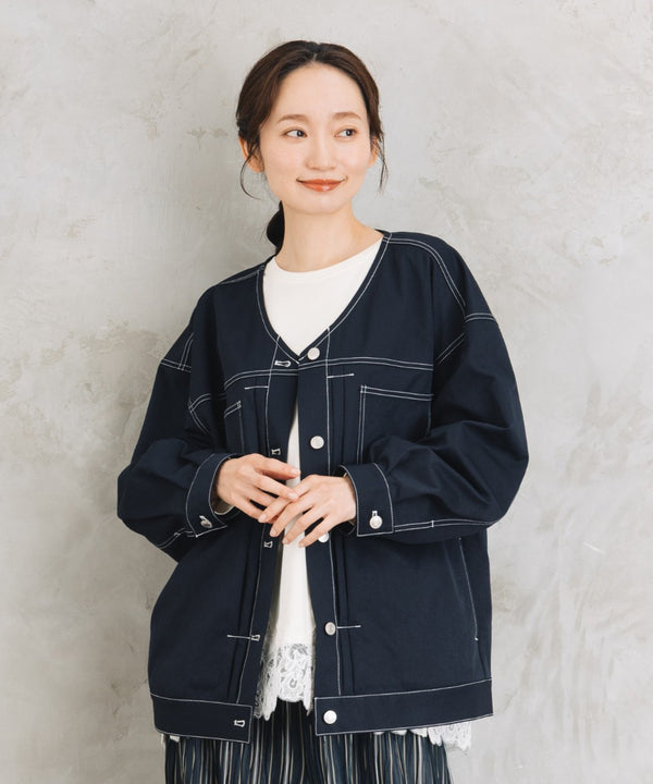 【sabstreet bis】【web限定】 配色ステッチVネックジャケット【先行予約】