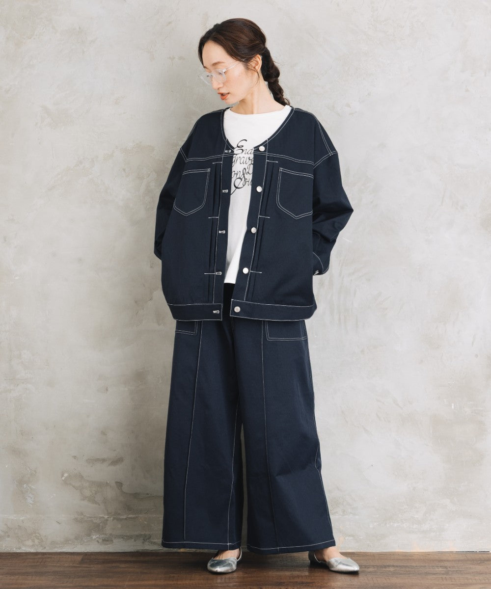 【sabstreet bis】【web限定】 配色ステッチVネックジャケット