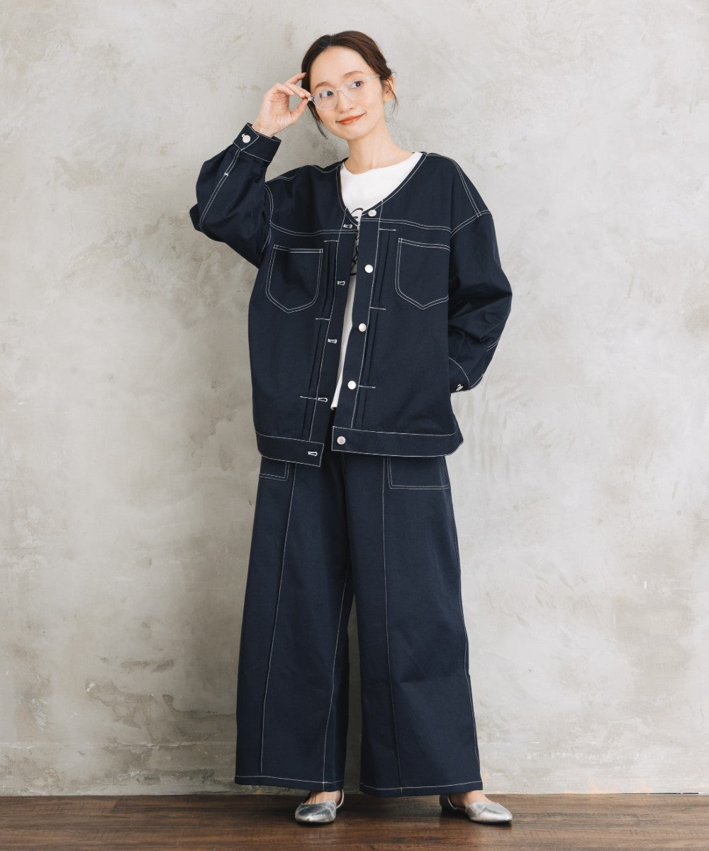 【sabstreet bis】【web限定】 配色ステッチVネックジャケット