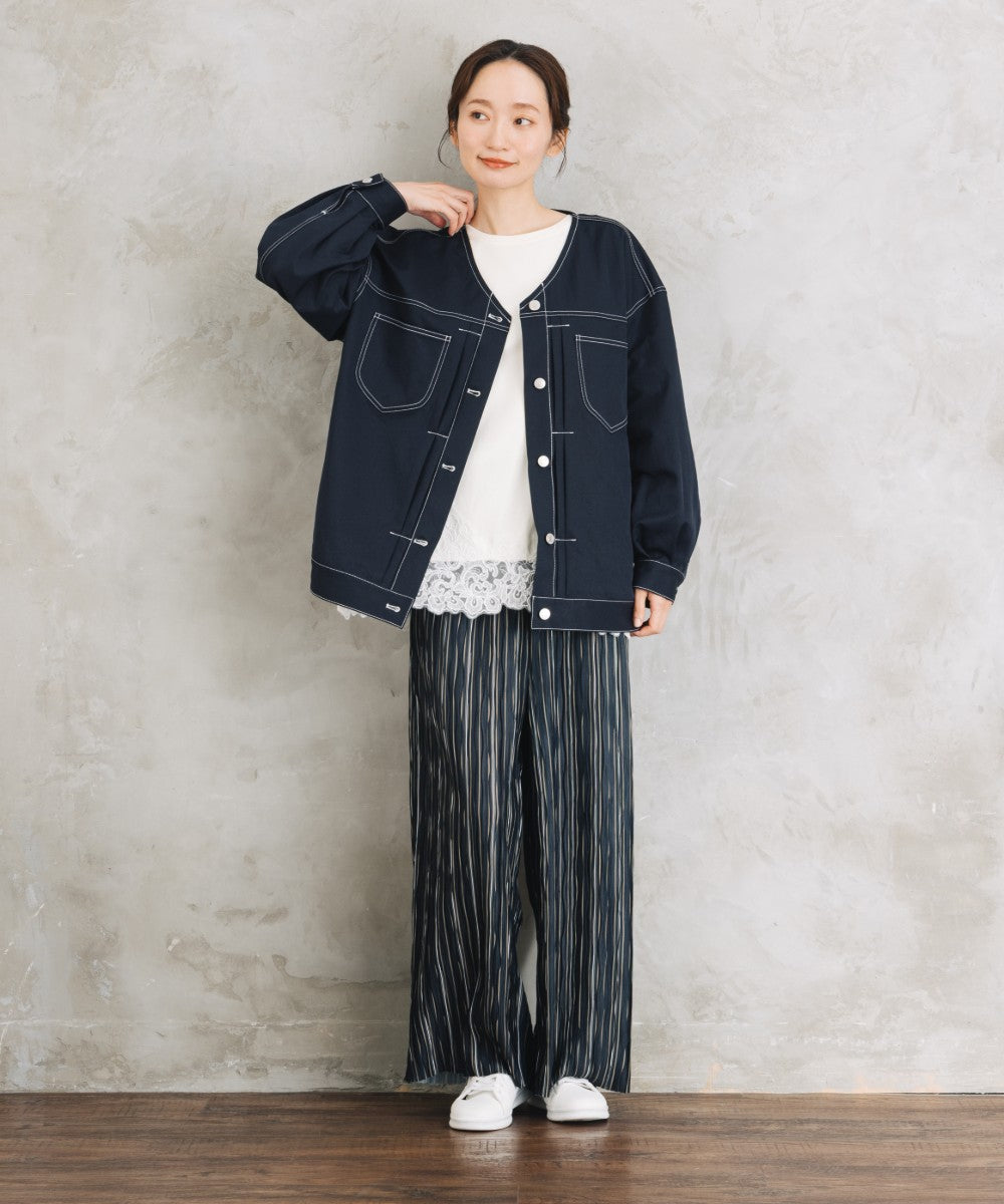 【sabstreet bis】【web限定】 配色ステッチVネックジャケット