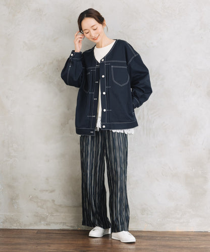 【sabstreet bis】【web限定】 配色ステッチVネックジャケット