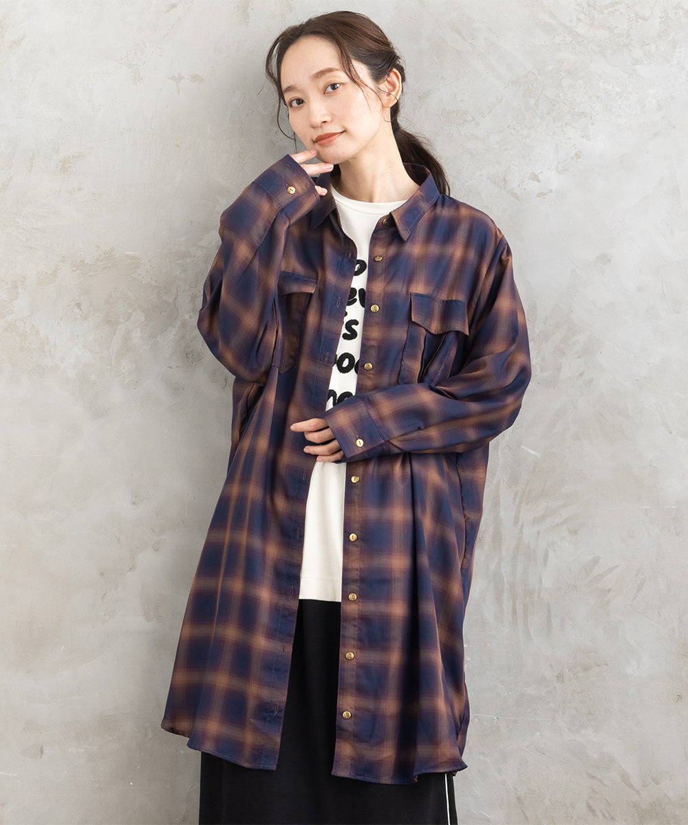 大きいサイズ レディース シャツワンピース チェック柄 ロングシャツ 羽織り｜大きいサイズ レディース ブランド 通販 安い WEB限定 カジュアル コーデ ファッション