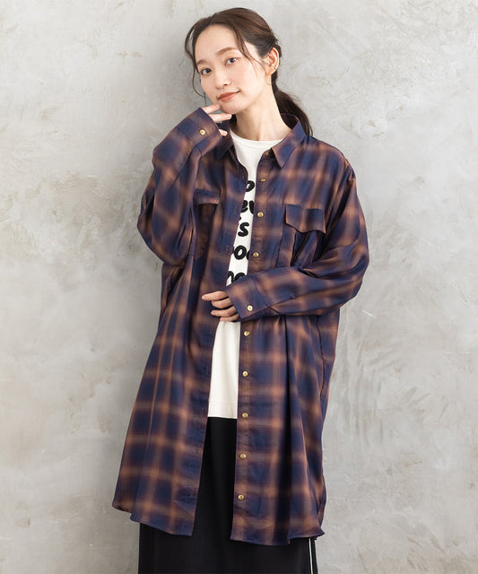 大きいサイズ レディース シャツワンピース チェック柄 ロングシャツ 羽織り｜大きいサイズ レディース ブランド 通販 安い WEB限定 カジュアル コーデ ファッション