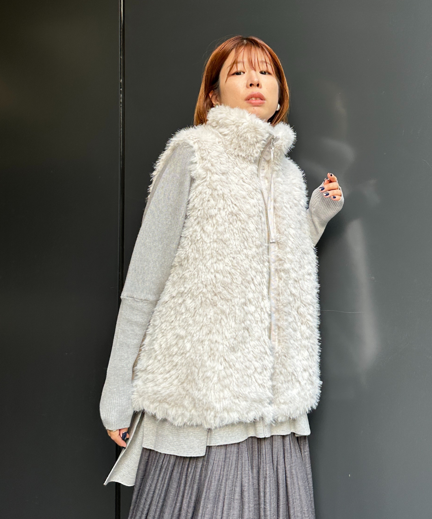 【qout】【R】ロングミックスファーベスト