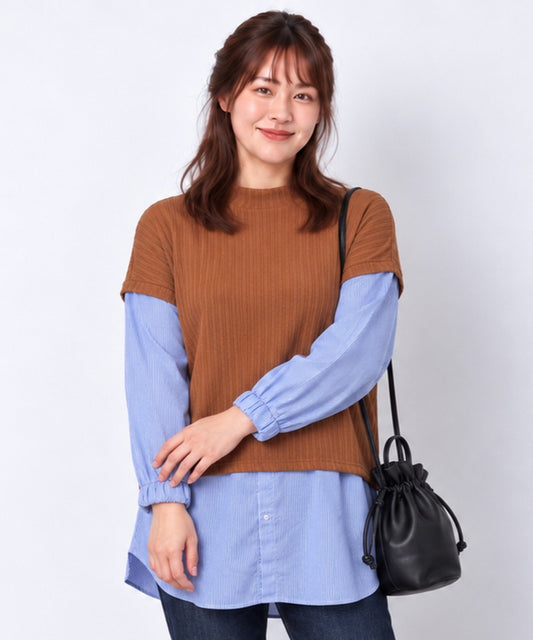 【sabstreet bis】【web限定】 シャツコンビフェイクベストプルオーバー