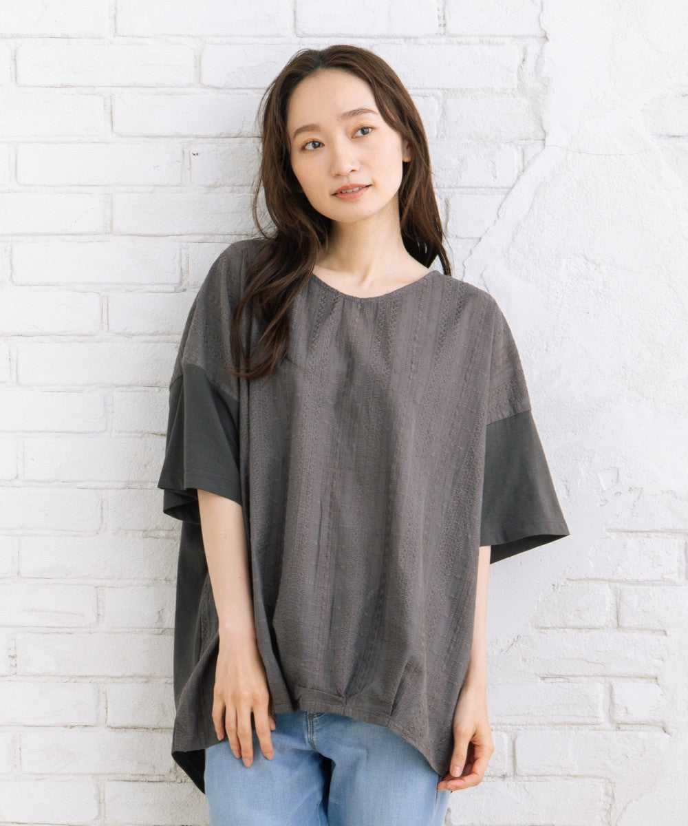 【sabstreet bis】【web限定】【接触冷感】 レース切替裾タックカットソー