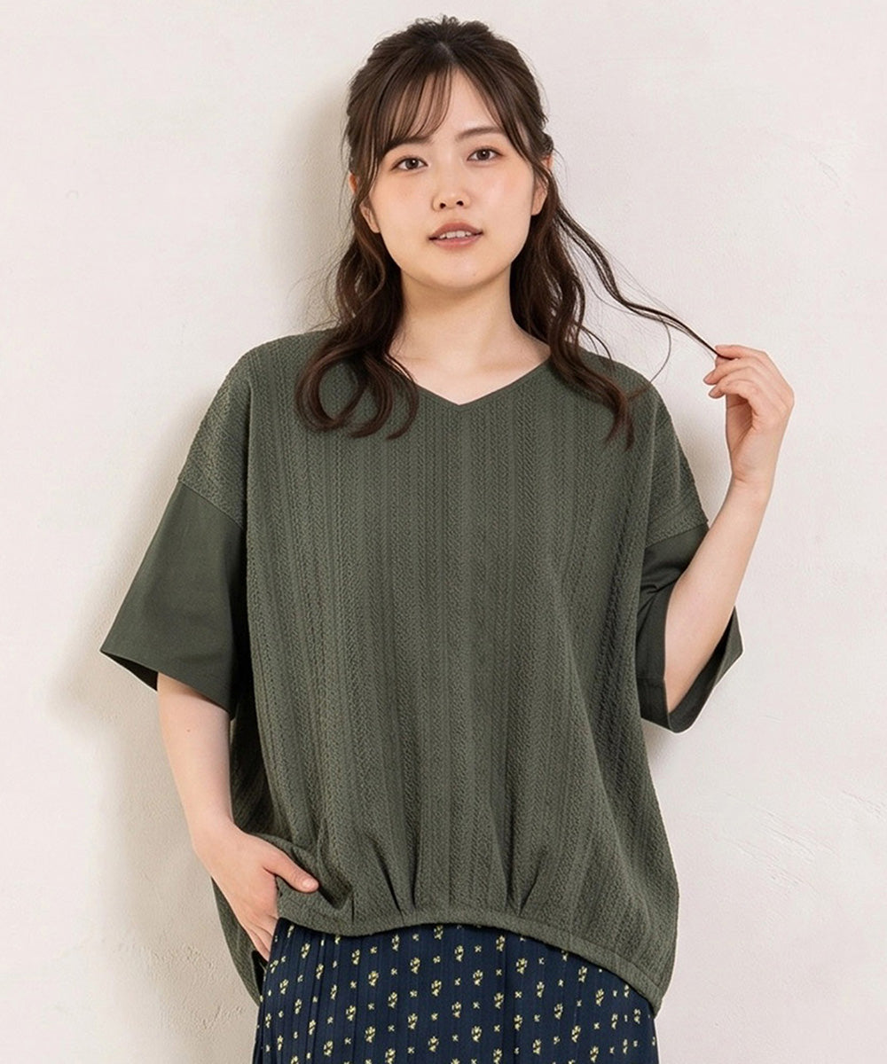 【sabstreet bis】【web限定】【接触冷感】 レース切替裾タックカットソー