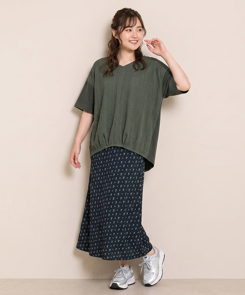 【sabstreet bis】【web限定】【接触冷感】 レース切替裾タックカットソー