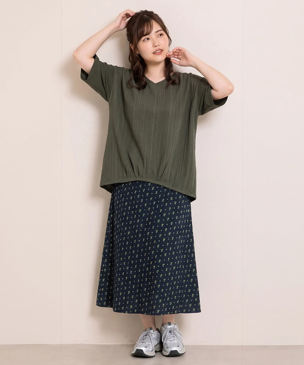 【sabstreet bis】【web限定】【接触冷感】 レース切替裾タックカットソー