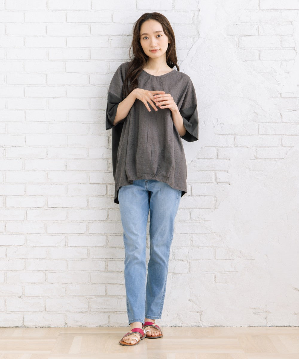 【sabstreet bis】【web限定】【接触冷感】 レース切替裾タックカットソー
