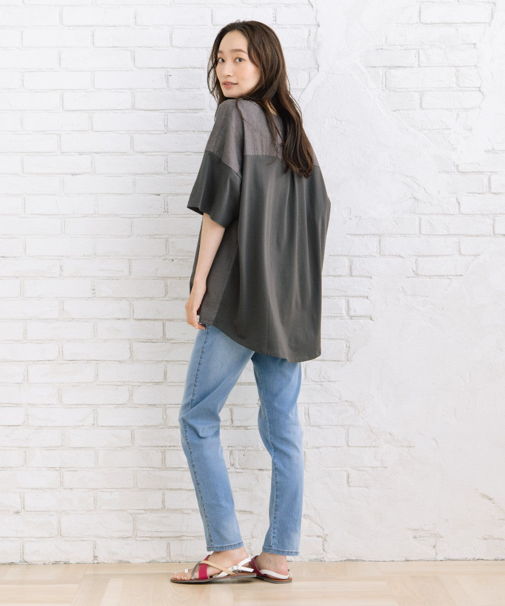 【sabstreet bis】【web限定】【接触冷感】 レース切替裾タックカットソー