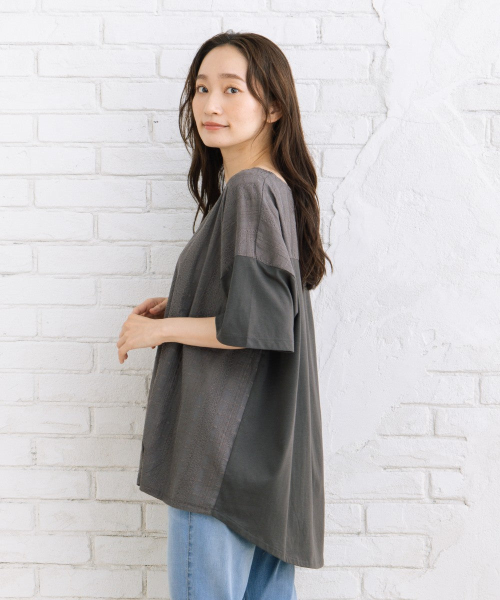 【sabstreet bis】【web限定】【接触冷感】 レース切替裾タックカットソー