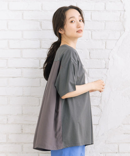 【sabstreet bis】【web限定】 布帛コンビ箔プリントカットソー