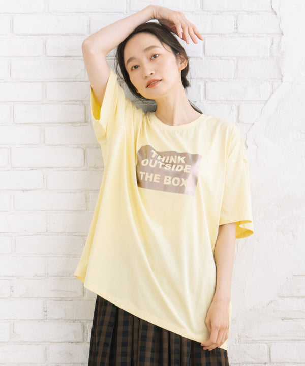 【sabstreet bis】【web限定】 布帛コンビ箔プリントカットソー
