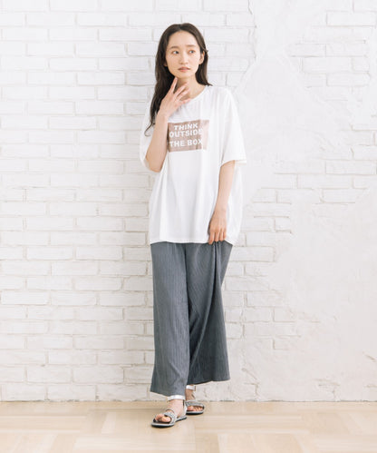 【sabstreet bis】【web限定】 布帛コンビ箔プリントカットソー