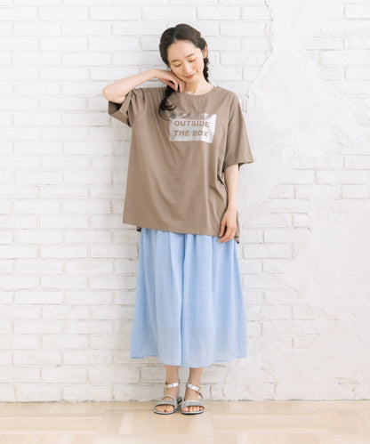【sabstreet bis】【web限定】 布帛コンビ箔プリントカットソー