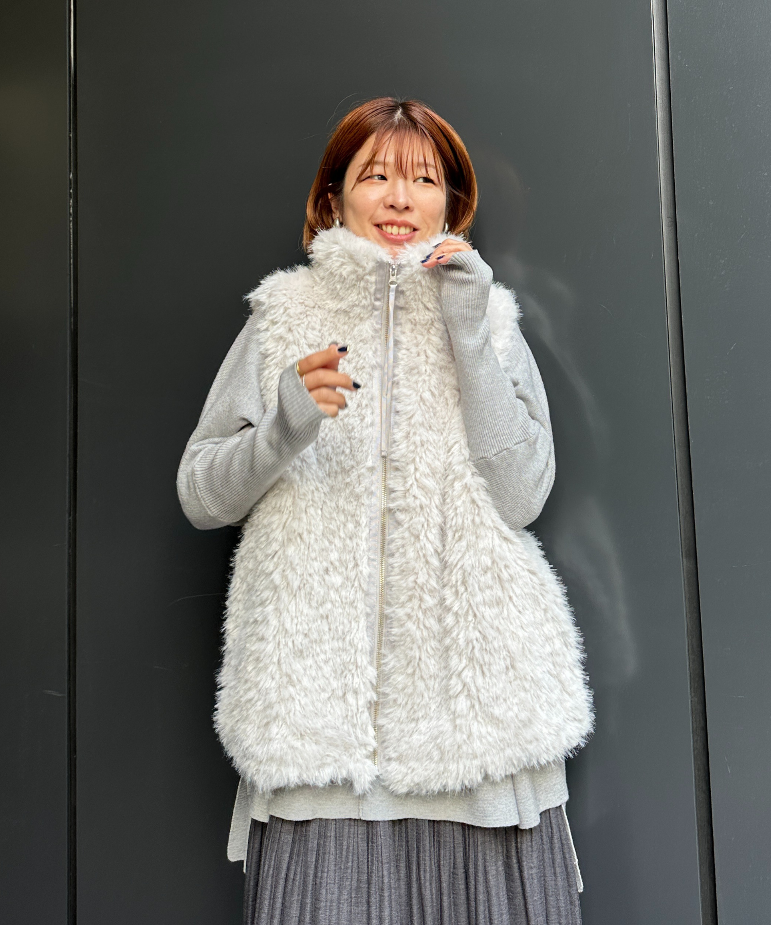 【qout】【R】ロングミックスファーベスト